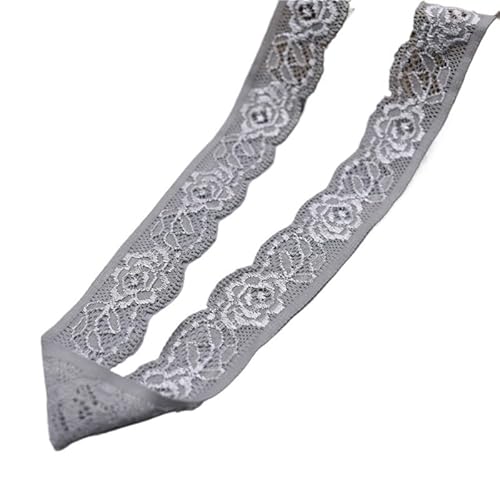 ZHAOYUQI Spitzenband Stretch elastisches Spitzenband Spitzenstoff Elastizität Spitzenbesatz Bestickt for Nähen von Kleidung Unterwäsche Zubehör Spitzenborte(Silver Gray,10 Yards) von ZHAOYUQI