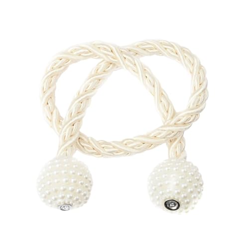 ZHAOYUQI Vorhang Raffhalter 2Pcs Magnetische Vorhang Raffhalter Holdbacks Strap Perle Hängen Ball Raffhalter Schnalle Seil Halter Clip Vorhänge Accessoires Gardinenhalter(Beige) von ZHAOYUQI