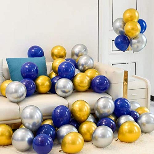 ZHEBEI 50pcs verchromte Gold Glitzer Metall Ballon verdickte Perle Metall Hochzeit Dekoration Bluegoldsilver von ZHEBEI