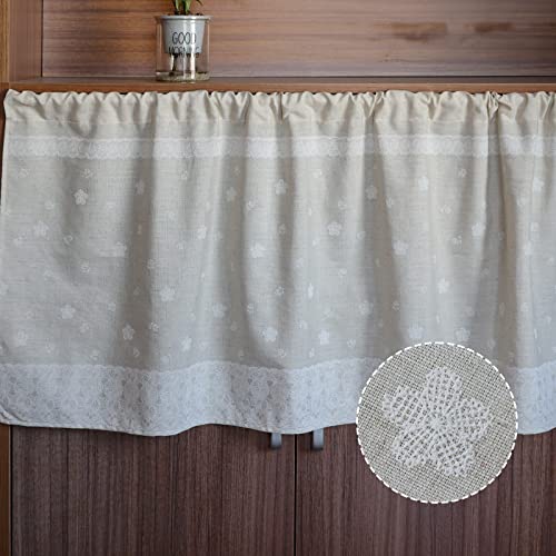 choicehot Bistrogardine Kurzvorhang Landhaus Scheibengardine Kurzgardine Küche Wohnzimmer Vorhänge Handgemachte Gestickte Küche Blume Baumwolle Leinen 60 x 145cm (HxB) von ZHH