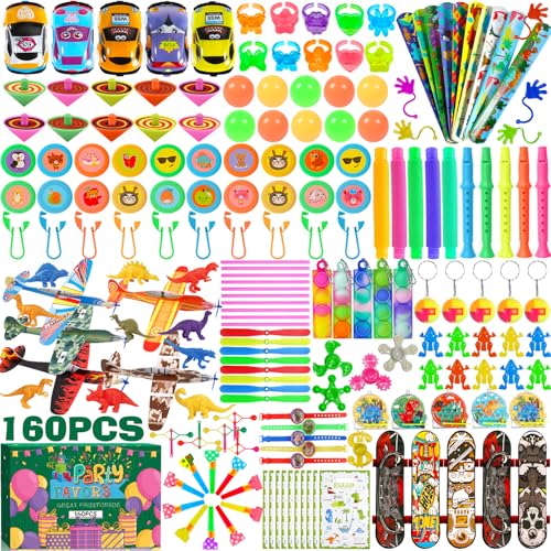 ZHHGOO 160 Stück Partybevorzugungen, Geburtstagsgeschenk für Kinder, Schulabgabe, kleines Spielzeug, Mädchen, Klassen-Geschenk mit Spiralen, Regenbogen, Kreisel, Dinosaurier, Tattoo für Kinder von ZHHGOO