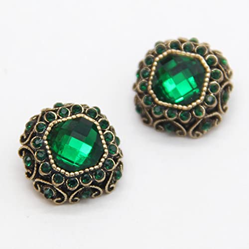 Luxuriöse Knöpfe for Kleidung, dekorative Strassknöpfe, 6 Stück Vintage-Strass-Metallschmuck-Nähknöpfe for Kleidung, Hemd, Pullover, Kleid, Dekorationen, Accessoires,(Green,16mm) von ZHIDAISHI