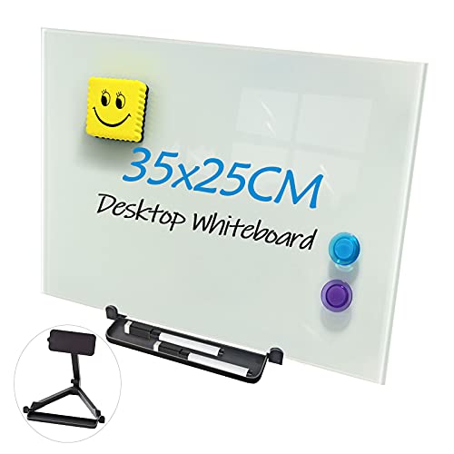 Klein Magnetisch Glas-Whiteboard Desktop: 35 x 25cm Magnetic White Board mit Verstellbarem Ständer Schmutzabweisendesgehärtetes Glas Whiteboard-Staffelei für den Schreibtisch von ZHIDIAN