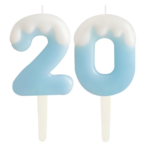 Eis Blau 20.Geburtstag Kerzen, Creme Zahlen 20.Geburtstag Party Dekoration, Geburtstag Kuchen Topper, Happy 20. Geburtstag Kuchen Kerzen für Geburtstag Party Hochzeit Jubiläum Feier Zubehör von ZHIHUI