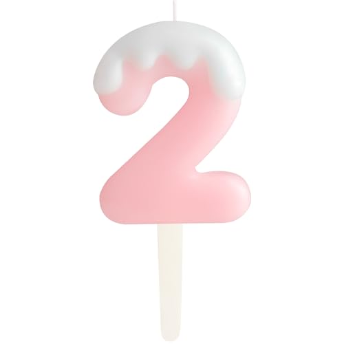 Eis Rosa 2.Geburtstag Kerzen, Creme Zahlen 2.Geburtstag Party Dekoration, Geburtstag Kuchen Topper, Happy 2. Geburtstag Kuchen Kerzen für Geburtstag Party Hochzeit Jubiläum Feier Zubehör von ZHIHUI