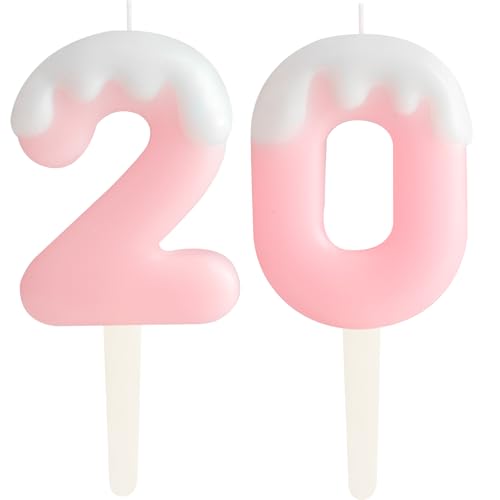 Eis Rosa 20.Geburtstag Kerzen, Creme Zahlen 20.Geburtstag Party Dekoration, Geburtstag Kuchen Topper, Happy 20. Geburtstag Kuchen Kerzen für Geburtstag Party Hochzeit Jubiläum Feier Zubehör von ZHIHUI