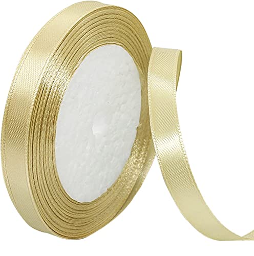 Satinband Champagner Gold 10mm, 22 Meters Dekoration Geschenkband Fein Schleifenband, Stoffband für Luftballons, Hochzeit, Taufe und Geburtstag Geschenke Der Valentinstag Verpackung von Geschenken von ZHIHUI