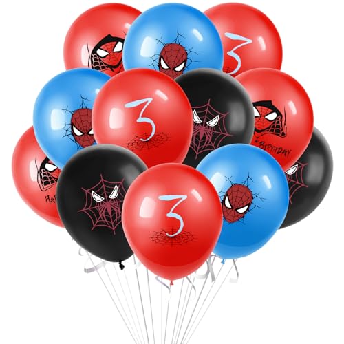 Superhero Spiderman Birthday Decorations, Spiderman 3rd Birthday Balloons, 12inch Red Black Blue Avengers Latex Balloons Party Decorations for Kids Boys Superhero Theme Birthday Party Supplies von ZHIHUI