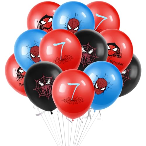 Superhero Spiderman Birthday Decorations, Spiderman 7th Birthday Balloons, 12inch Red Black Blue Avengers Latex Balloons Party Decorations for Kids Boys Superhero Theme Birthday Party Supplies von ZHIHUI