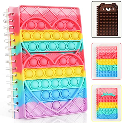 ZHIHUI Pop It Notebook, Fidget Toy Spielzeug Silikon Push Bubbles Notebook Sensory Squeeze, A5 Spirale Notizblock, Portable Pop Fidget Toy It Notizheft Relieve Stress für Schule Office von ZHIHUI