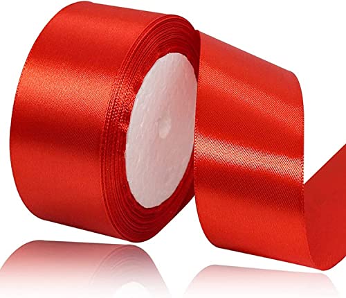 ZHIHUI Satinband Rot 40mm, 22 Meters Dekoration Geschenkband Fein Schleifenband, Stoffband für Luftballons, Hochzeit, Taufe und Geburtstag Geschenke Der Valentinstag Verpackung von Geschenken von ZHIHUI