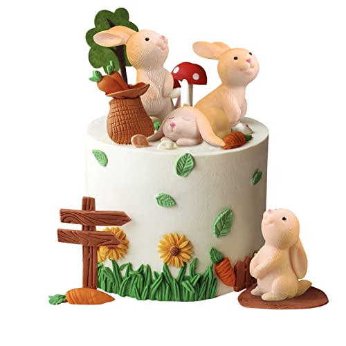 ZHIQIN 7 Stück Mini Tortendeko Hase Kuchen Deko Geburtstag Osterhase Figuren Harz Cupcake Toppers für Geburtstag Party Kindergeburtstag Deko Desktop Mikro Landschaft von ZHIQIN