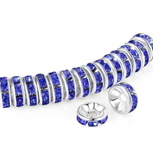 ZHIYUXI 200 Stück blaue Strass-Abstandshalter für Schmuckherstellung, 8 mm, Rondelle-Abstandshalter, Kristallperlen für Armbänder, Halsketten, Anhänger, Stifte von ZHIYUXI