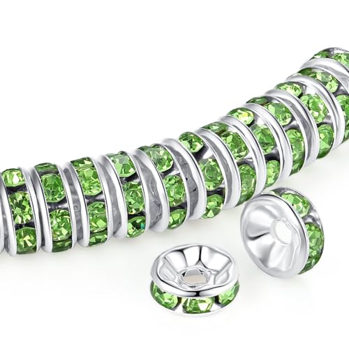 ZHIYUXI 200 Stück grüne Strass-Abstandshalter für Schmuckherstellung, 8 mm, Rondelle-Abstandshalter, Kristallperlen für Armbänder, Halsketten, Anhänger, Stifte von ZHIYUXI