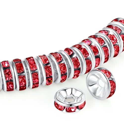 ZHIYUXI 200 Stück rote Strass-Abstandshalter für Schmuckherstellung, 8 mm, Rondelle-Abstandshalter, Kristallperlen für Armbänder, Halsketten, Anhänger, Stifte von ZHIYUXI