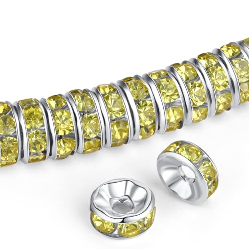 ZHIYUXI Abstandshalter für Armbänder, Gelb, 8 mm, Kristall-Strass, gelbe Rondelle, Abstandshalter, 200 Stück von ZHIYUXI