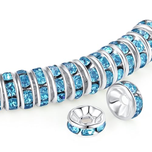 ZHIYUXI Abstandshalter für Armbänder, Halsketten, 6 mm, Hellblau, Kristall-Strass, Hellblau, 200 Stück von ZHIYUXI