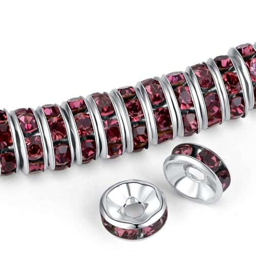 ZHIYUXI Abstandshalter für Armbänder, Violett, 8 mm, Kristall-Strass, Violett, 200 Stück von ZHIYUXI