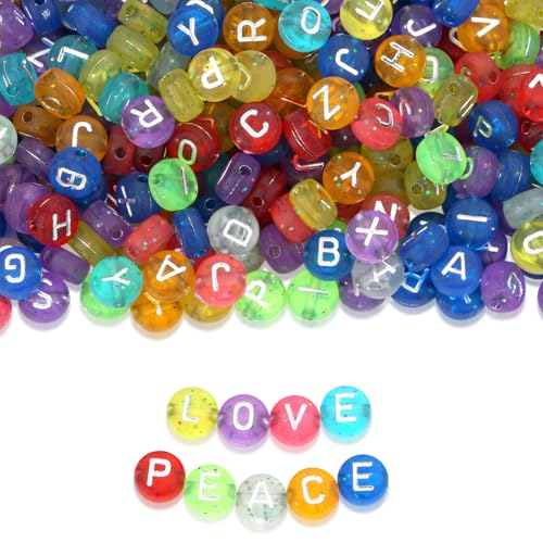 ZHIYUXI Buchstabenperlen, Acryl, weiße Buchstaben, tiefe, bunte runde Perlen für Freundschaftsarmbänder, 4 x 7 mm, Alphabet-Perlen für Armbänder, Halsketten, Schmuckherstellung, 1500 Stück von ZHIYUXI