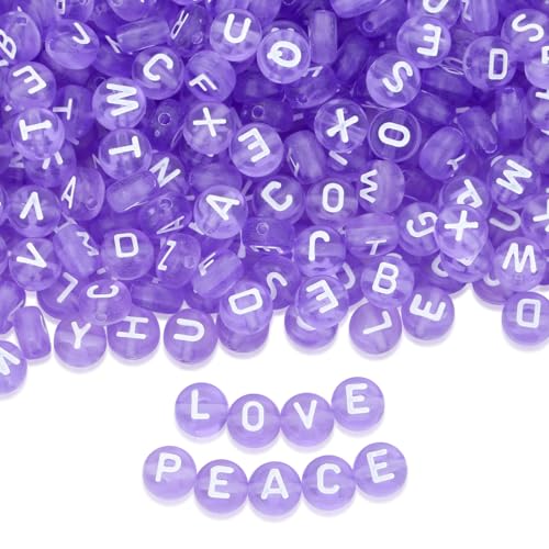 ZHIYUXI Buchstabenperlen für Freundschaftsarmbänder, Acryl, 4 x 7 mm, Violett-Weiß, runde Alphabet-Perlen, für Halsketten, DIY-Schmuckherstellung, 1500 Stück von ZHIYUXI