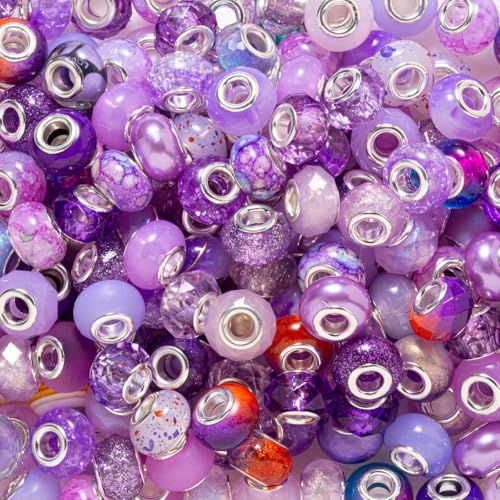 ZHIYUXI Violette europäische Großlochperlen für Schmuckherstellung, 100 Stück, Abstandshalter, Glasperlen für Charms, Armbänder, Halsketten, Stifte, Bastelarbeiten von ZHIYUXI