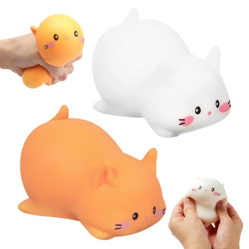 2 Stück Niedliche Weiße Katze Stressball Lustiges Squishy Antistress Spielzeug Squeeze Spielzeug Super Kawaii Stressabbau Spielzeug für Kinder Erwachsene, Mitgebsel Kindergeburtstag von ZHMKYD13