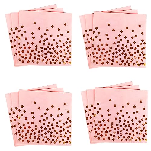 Deco Servietten Gold Dots 40 Stücke 3-lagig Golden Foiled Papierservietten Paper Napkins,Servietten Rosa für Deko Party,Geburtstag, Hochzeit und Feiertagsfeier (Rosa) von ZHOUHON