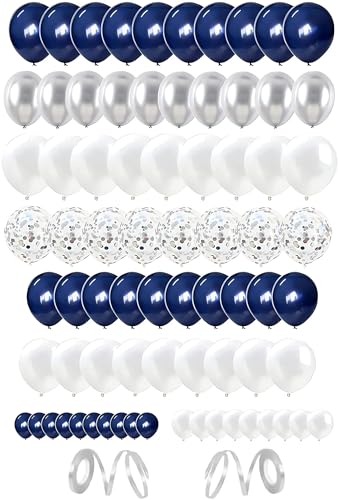 ZHOUHON 80 Stück Luftballons Blau Silber Weiß, Marineblau Luftballons Blau Silber Weiß, FüR Valentinstag Ramadan Baby Shower Kinder Geburtstag Hochzeit Party Dekoration (Silber Blau) von ZHOUHON