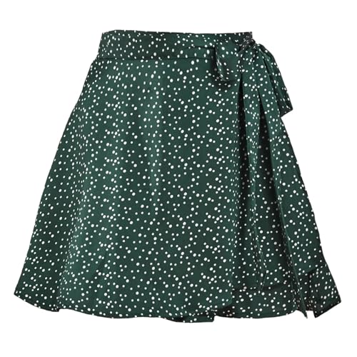 ZHOUXYFDC Ballettrock Wickelrock Tanz Rock Frauen Band Spitze Up Rock Sommer Dame Hohe Elastische Taille Band Chiffon A-Linie Rock(10Green Dots,L) von ZHOUXYFDC