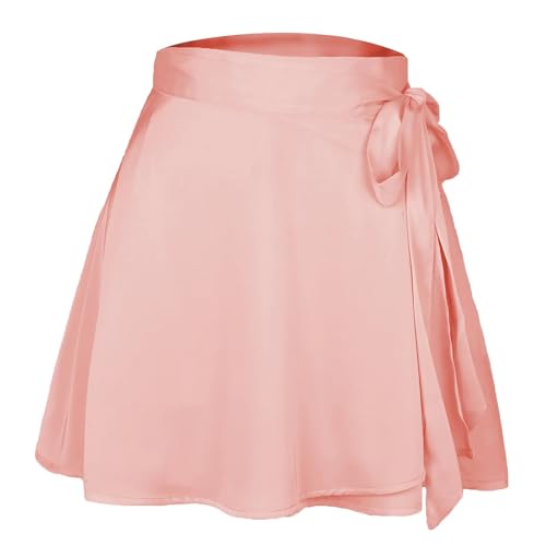 ZHOUXYFDC Ballettrock Wickelrock Tanz Rock Frauen Band Spitze Up Rock Sommer Dame Hohe Elastische Taille Band Chiffon A-Linie Rock(2Pink,L) von ZHOUXYFDC