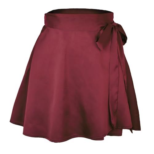 ZHOUXYFDC Ballettrock Wickelrock Tanz Rock Frauen Band Spitze Up Rock Sommer Dame Hohe Elastische Taille Band Chiffon A-Linie Rock(3Wine Red,L) von ZHOUXYFDC