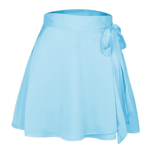 ZHOUXYFDC Ballettrock Wickelrock Tanz Rock Frauen Band Spitze Up Rock Sommer Dame Hohe Elastische Taille Band Chiffon A-Linie Rock(4Blue,L) von ZHOUXYFDC