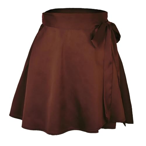 ZHOUXYFDC Ballettrock Wickelrock Tanz Rock Frauen Band Spitze Up Rock Sommer Dame Hohe Elastische Taille Band Chiffon A-Linie Rock(7Chocolate,L) von ZHOUXYFDC