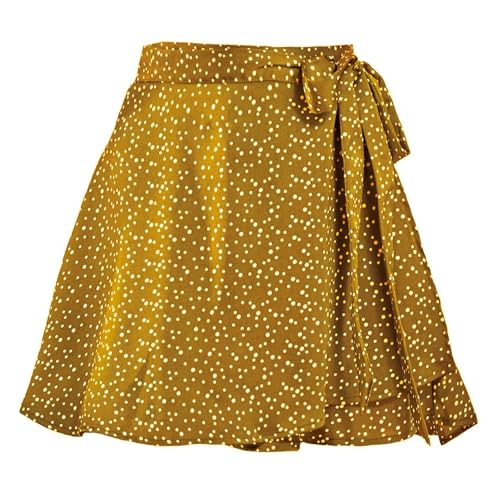 ZHOUXYFDC Ballettrock Wickelrock Tanz Rock Frauen Band Spitze Up Rock Sommer Dame Hohe Elastische Taille Band Chiffon A-Linie Rock(8Yellow,L) von ZHOUXYFDC