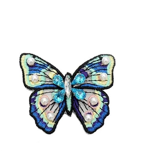 ZHOUXYFDC Bügelflicken Mit Strass 1 stücke Blau Schmetterling Perlen Strass Patches Nähen Auf Perlen Applique Kleidung Schuhe Taschen Dekoration Patch DIY(Color-A) von ZHOUXYFDC