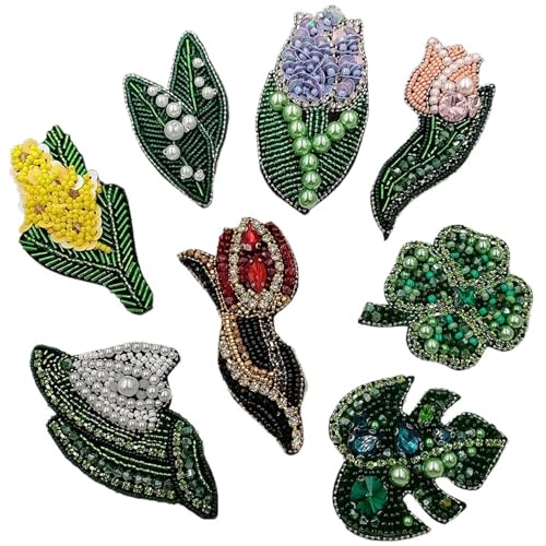 ZHOUXYFDC Bügelflicken Mit Strass 2 Stück handgefertigte Verschiedene Blumenblattperlen Strass Patches for Aufnähen auf Perlen Applikation Kleidung Schuhe Taschen Dekoration Patch DIY(Color-A) von ZHOUXYFDC