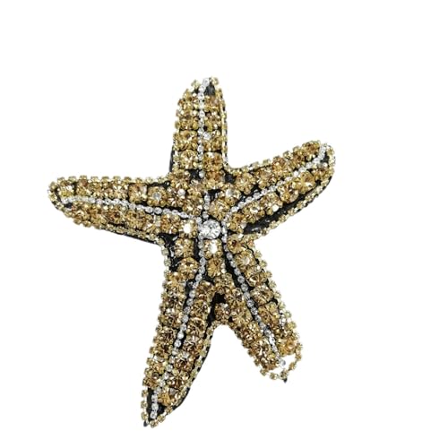 ZHOUXYFDC Bügelflicken Mit Strass 2 stück Handgemachte Perlen Patch Farbe Diamant Seestern Applikation Eine Große Von Spot Kleidung Zubehör Schmuck Patch Aufkleber DIY(Golden) von ZHOUXYFDC