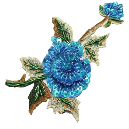 ZHOUXYFDC Bügelflicken Mit Strass Handgenagelte Perlen Großer Stickerei Blumenaufnäher for Kleidung Schuhe Und Hüte DIY Zubehör Dekorative Loch Patch Applikation(Blue) von ZHOUXYFDC