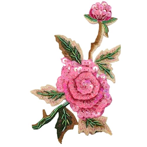 ZHOUXYFDC Bügelflicken Mit Strass Handgenagelte Perlen Großer Stickerei Blumenaufnäher for Kleidung Schuhe Und Hüte DIY Zubehör Dekorative Loch Patch Applikation(Pink Colour) von ZHOUXYFDC