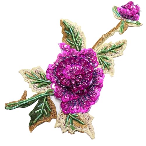 ZHOUXYFDC Bügelflicken Mit Strass Handgenagelte Perlen Großer Stickerei Blumenaufnäher for Kleidung Schuhe Und Hüte DIY Zubehör Dekorative Loch Patch Applikation(Purple) von ZHOUXYFDC