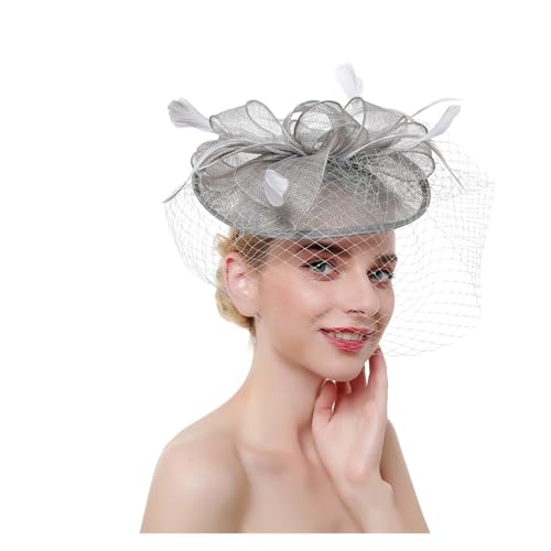 ZHOUXYFDC Fascinator Hüte für Damen Fascinator-Hut mit Blumenmuster, Damen-Stirnband mit Federn und Netzstoff und Clip, Kopfbedeckung for Brauthochzeiten, Cocktail-/Teeparty(1) von ZHOUXYFDC