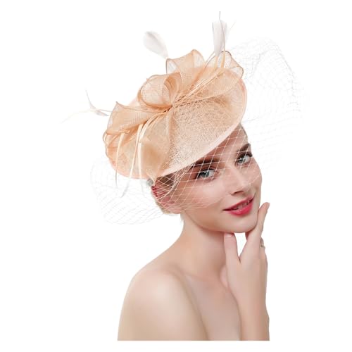 ZHOUXYFDC Fascinator Hüte für Damen Fascinator-Hut mit Blumenmuster, Damen-Stirnband mit Federn und Netzstoff und Clip, Kopfbedeckung for Brauthochzeiten, Cocktail-/Teeparty(2) von ZHOUXYFDC