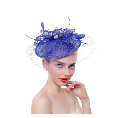 ZHOUXYFDC Fascinator Hüte für Damen Fascinator-Hut mit Blumenmuster, Damen-Stirnband mit Federn und Netzstoff und Clip, Kopfbedeckung for Brauthochzeiten, Cocktail-/Teeparty(8) von ZHOUXYFDC