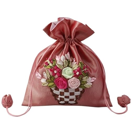 ZHOUXYFDC Seide Schmuckbeutel 14x17cm Stickerei Seide Geschenktüte Druck Blumen Geschenkbeutel Schmuck Kordelzug Beutel Hochzeit Süßigkeiten Verpackung Wiederverwendbarer Beutel(Bean Paste Flower) von ZHOUXYFDC