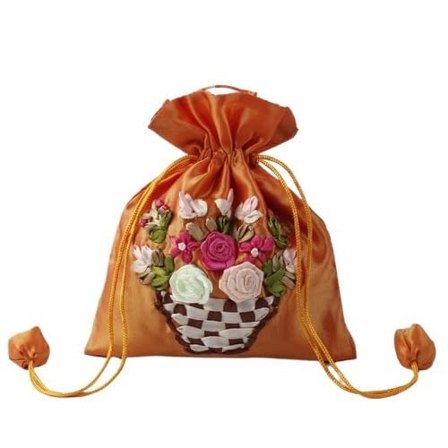 ZHOUXYFDC Seide Schmuckbeutel 14x17cm Stickerei Seide Geschenktüte Druck Blumen Geschenkbeutel Schmuck Kordelzug Beutel Hochzeit Süßigkeiten Verpackung Wiederverwendbarer Beutel(Orange Flower) von ZHOUXYFDC