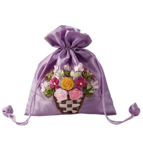 ZHOUXYFDC Seide Schmuckbeutel 14x17cm Stickerei Seide Geschenktüte Druck Blumen Geschenkbeutel Schmuck Kordelzug Beutel Hochzeit Süßigkeiten Verpackung Wiederverwendbarer Beutel(Pale Purple Flower) von ZHOUXYFDC