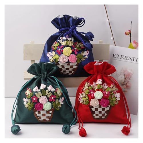 ZHOUXYFDC Seide Schmuckbeutel 14x17cm Stickerei Seide Geschenktüte Druck Blumen Geschenkbeutel Schmuck Kordelzug Beutel Hochzeit Süßigkeiten Verpackung Wiederverwendbarer Beutel(Rose Flower) von ZHOUXYFDC