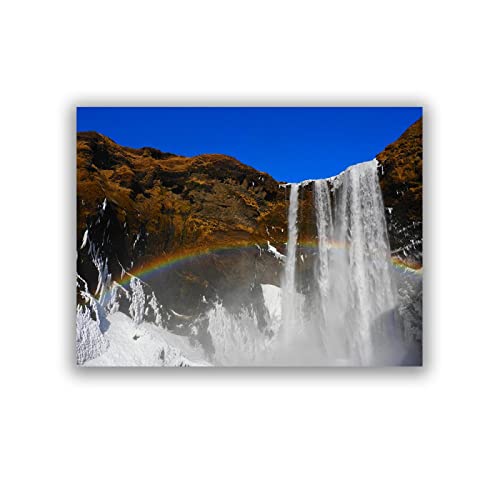 ZHPLIX Wasserfall Leinwand Wandkunst groß, SköGafoss, Island, Regenbogen, Landschaft Poster Druck auf Leinwand modernes Gemälde Wohnzimmer60 x 78 cm rahmenlos von ZHPLIX