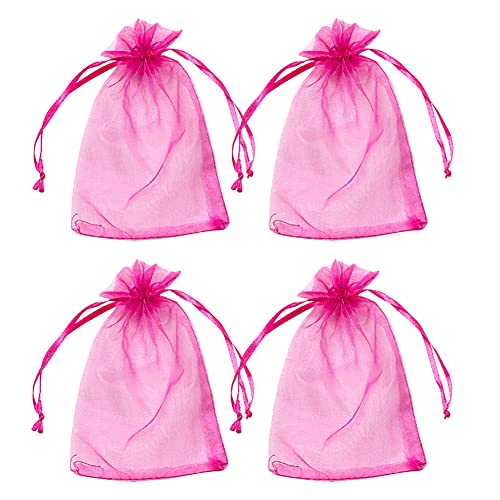 Kleine Beutel, 100 Stück Organzabeutel mit Kordelzug, 100 Stück, kleine durchsichtige Schmuckbeutel für Hochzeit, Party, Süßigkeiten für Geschenke (Hot Pink) von ZHSH