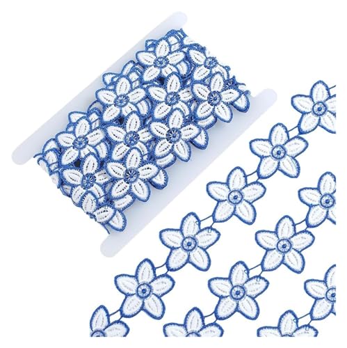 Stickapplikation, 4,5 m Blumen-Bordüre, 5,5 cm breit, bestickter Spitzenbesatz, Stoff (blau) von ZHSH